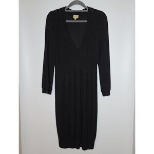 Ella Moss Long Sleeve Black Jersey Knit Shift Dress V-Neck Size Medium‎